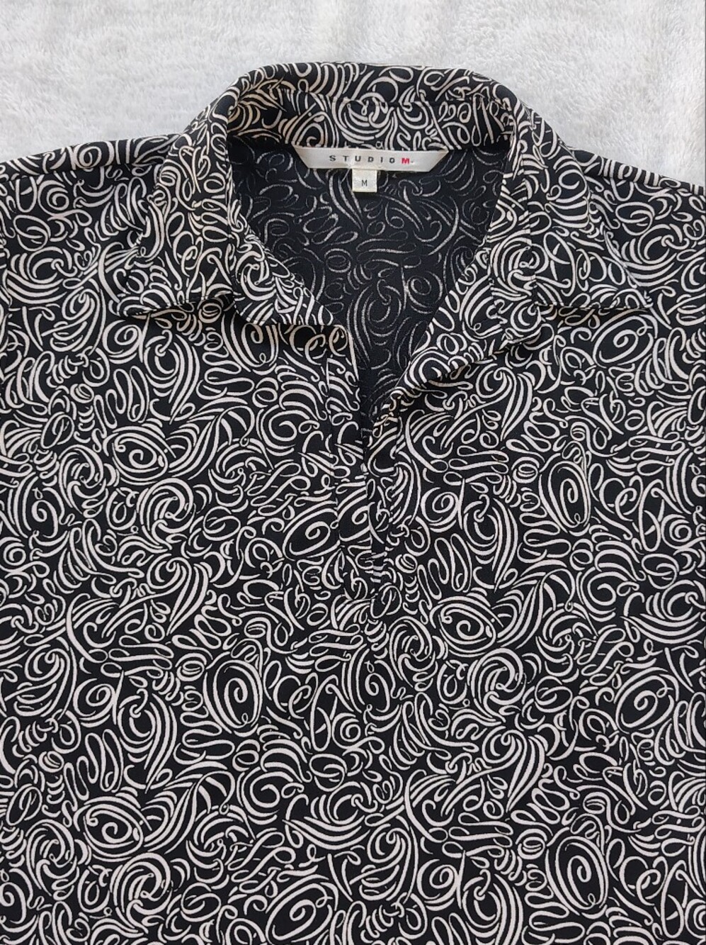Vintage Studio M Black and White Swirl Print Button-Down Shirt